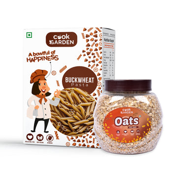Instant Oats & Buckwheat Pasta Combo, Wholegrain Breakfast, High Protein and Fibre Jar, (500g+300g)